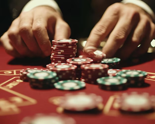 Baccarat table with live dealer